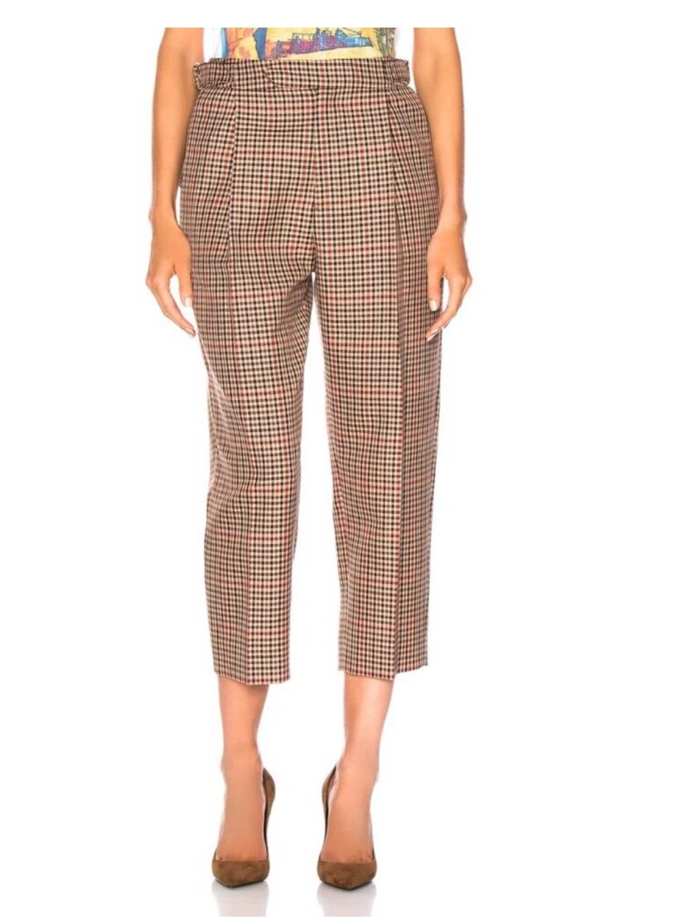 MONSE Brown Checked Cropped Ankle Pants